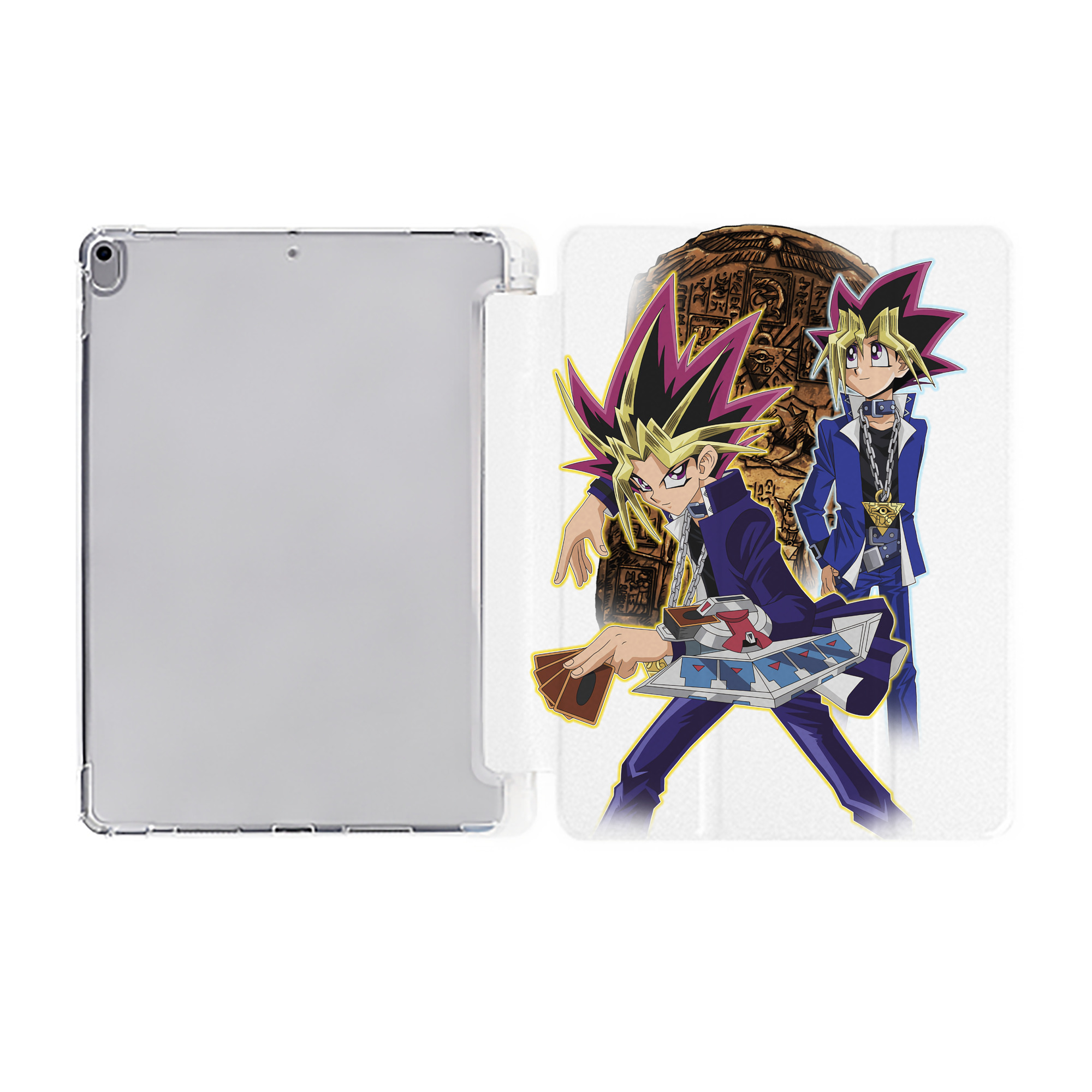 （画像用） 遊☆戯☆王 Yu-Gi-Oh! IPad ケース ペン収納付き 三つ折りスタンド PUレザー×シリコン 対応機種9.5/10.5/10.9インチ